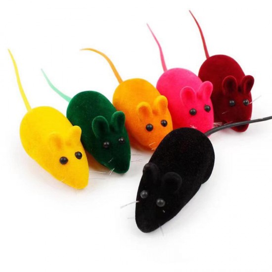 Rubber Vinyl Interactive Pet Cat Dog Teaser Squeak Mice Rubber Bite Interactive Toy Flocking Mouse