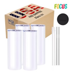 USA Warehouse Car Cup Mug Stocked Tumbler Sublimation Blanks Stainless Steel Straight Insulated 20oz Tumbler with Lid and Straw