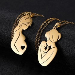 Mom Baby Child Kid Mother Day Necklace Gold Plated Stainless Steel Jewelry Chain Necklaces Gift For Family Love Jewelry