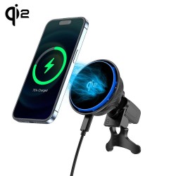 Qi2 15W Smart Electric Car Charger Magnetic Wireless Car Charger 10W Output Power 25A Current PD 3.0 Protection US Socket