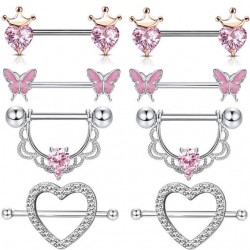 Gaby new sale nipple rings silver plated pink jewelry set nipple piercing stainless steel wholesale piercing body jewelry