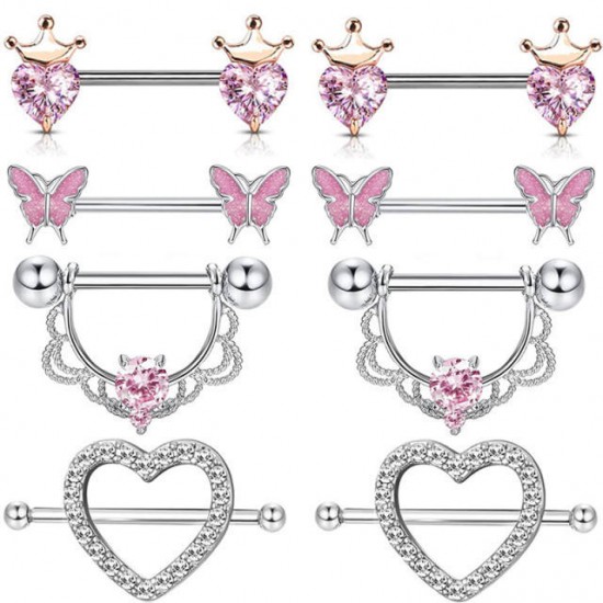 Gaby new sale nipple rings silver plated pink jewelry set nipple piercing stainless steel wholesale piercing body jewelry