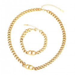 Women's 2024 Stainless Steel Dainty Gold Necklace - Fashion Jewelry Set with Necklace and Bracelet