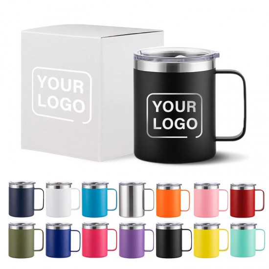 Custom logo Eco-friendly 12oz 14oz 16oz cup double wall stainless steel insulated vacuum travel mugs with handle