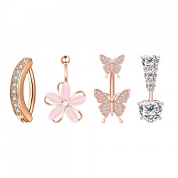 316L Stainless Steel Belly Button Rings Butterfly Flower Curved Barbell Crystal CZ Navel Rings Body Piercing Jewelry