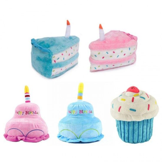 Cute Plush Birthday Candle Cake Doll Bite-resistant Play Squeaky Chewing Celebrate Party Dog Cat Toys