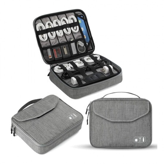 Custom Portable Waterproof Double Layer Electronics Organizer Travel Cable Organizer Cord Storage Bag for Cables