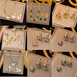 Wholesale necklace and earring jewelry sets18K Gold Plated 316L Stainless Steel new women's jewelry sets