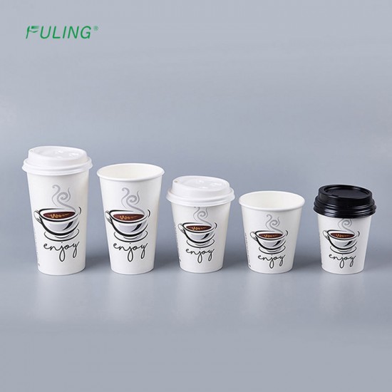 FULING 4oz 8oz 12oz 16oz custom logo disposable single wall hot drinking coffee paper cup with lid