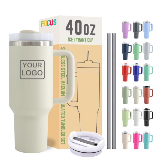 Custom Logo Off-white 40 Oz Stainless Steel Vacuum Insulated Metal Cup Travel Mugs Teal Coffee Mug 40oz Tumbler With Handle