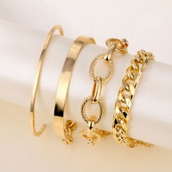 Qingyuan Fashion Geometric Stainless Steel Gold and Silver Plated Sets Jewelry Bangles