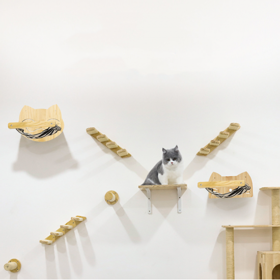 New Design Modern Wooden Sisal Rope Cat Furniture Tree Cat Climbing Track Wall Mounted Shelves Wood Cat Interactive Climbing Toy