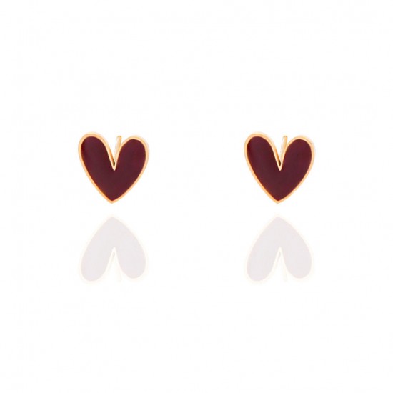 Stainless Steel Wine Red Irregular Heart Shape Stud Earrings