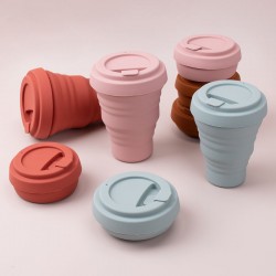 Reusable Portable Coffee Mug Heat Resistant Silicone Collapsible Travel Cup with Lid