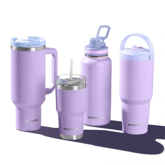 Stainless Steel Triple Layer Insulated Travel Tumbler with Spill Resistant Lid Straw Carry Handle BPA Free 32oz 40oz Purple