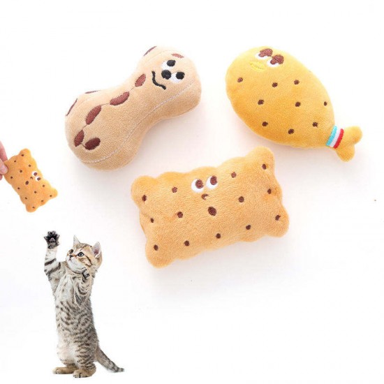 Wholesale Pet Interactive Cute Cat Toys Cartoon Cute Plush Chicken Leg Biscuit Peanut Shape Stuffed Catnip Pet Cat Dog Toy