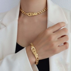 New Arrival Hip Hop 18k Gold Plated Stainless Steel Jewelry Set Cuban Chain Link Chain Bracelet Necklace For Women