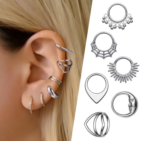 Toposh G23 Titanium Clear CZ F136 Cartilage Stud Earrings Nose Hoop Ring Ear Segmrngt Cliker Titanium Piercing jewelry