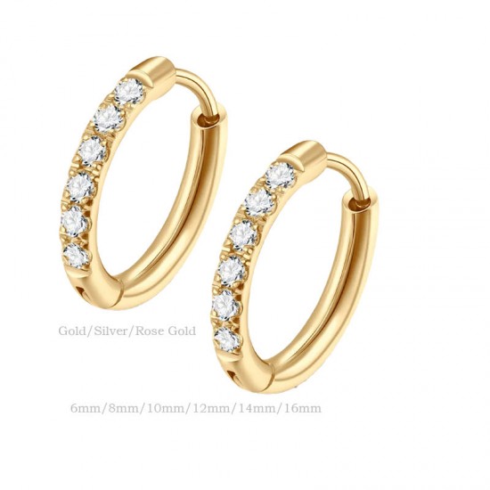 Wholesale 18k Pvd Gold Plated Fashion Jewelry Earrings Small Cubic Zirconia Cz Stainless Steel Huggie Hoop Earrings For Women