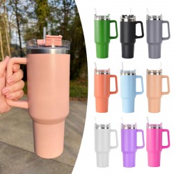 40oz Stainless Steel Thermos Cup with Straw Portable Water Bottle Insulated Tumbler With Handle In-Car Travel Mug Vacuum Flasks