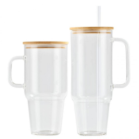 USA Warehouse 32oz 40oz glass cup sublimation clear frosted glass tumbler with handle sublimation portable glass beer cup