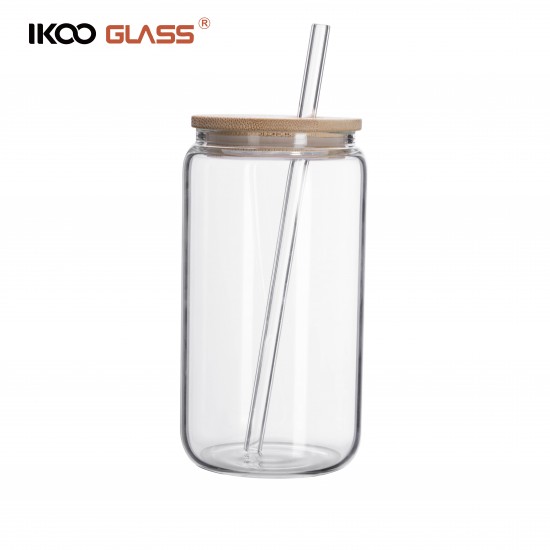 IKOO glass ice coffee cup with straw and lid