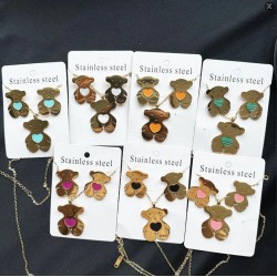 316L stainless steel gold-plated Care Bear pendant earrings necklace jewelry set