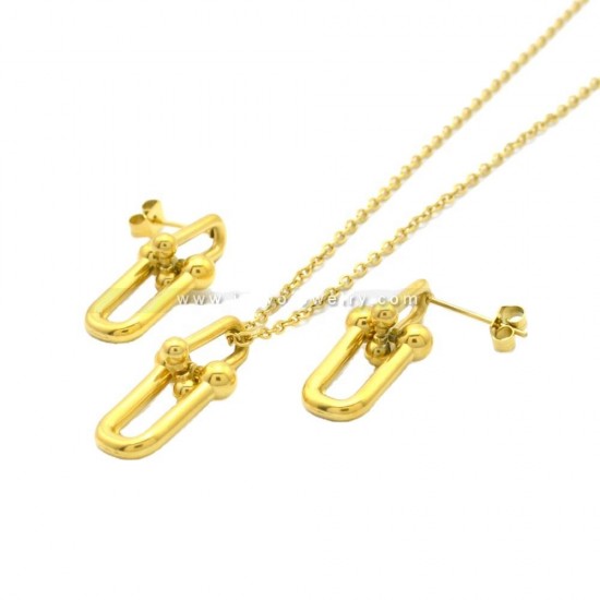 Fashion 18k Gold Necklace Stainless Steel Jewelry Set Silver Charms Necklace Earring Jewelry Set