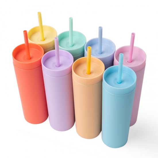 Hot Sale Colorful 16oz Tumbler BPA Free Bulk Double Wall Skinny Matte Tumbler Wholesale With Straw Lid