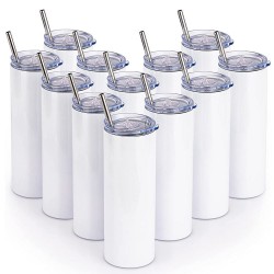 Wholesale 20oz 30oz Straight Skinny Stainless Steel DIY Printing Gift White Sublimation Blanks Tumbler Mugs With Straw And Lid