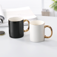 Custom logo printing on mug Luxury China White Black and Gold Handle Plated Ceramic Coffee Mugs for Cappuccino Latte Cocoa