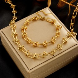 Wholesale Stainless Steel Women's Jewelry Set Punk Colorless Chain Necklace Bracelet Set 18K Gold Plated