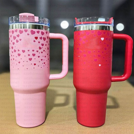 Factory Newest Custom 20 30 40 oz Valentine's Day Tumbler with Handle and Straw Stainless Steel Insulated Coffee Cups Gifts