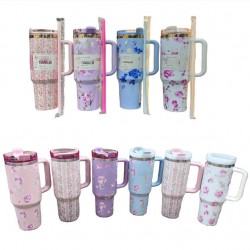 Flowers designs 40oz water mug cups with straw designer 40 oz straw cup tumbler