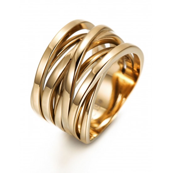 Stainless Steel 14K Gold Filled Overlapping Intertwined Crossover Knotted Statement Ring