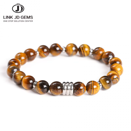 JD Gems Reiki Healing Yoga Meditation Charm Bangle Natural Yellow Tiger Eye Stone Black Stone Stainless Steel Bracelet