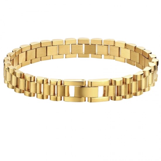 Fashion Stainless Steel 18K Gold Plated Watchband Link Chain Bracelet Bangle Jewelry Women