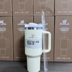 40oz Straws Vacuum Flask Insulated Portable Cup Bottle with Handle Hot Coffee Mug Cup Thermal Stainless Steel Tumbler