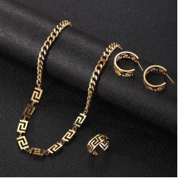 Stainless steel Great Wall pattern pendant Cuban chain 3pcs brand jewelry set women Fashion jewelry