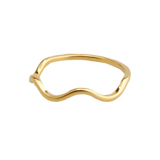 Minimalist 18K Gold Geometric Wave Pattern Ring Stainless Steel Fashion Jewelry For Women For Wedding Or Gift