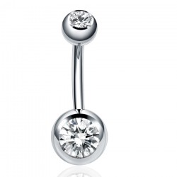 LINGCHEE Stainless Steel Double Crystal External Threaded Sexy Navel Belly Button Rings 14G Ombligo Piercings Body Jewelry