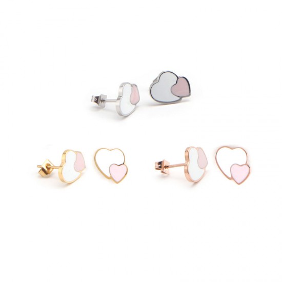 New Arrival 316L Stainless Steel Kids Stud Earrings Wholesale Girls Enamel Double Heart Ear Studs Nickle Free