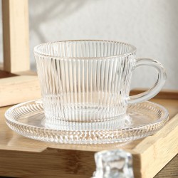 Hotel Bar Coffee Shop Popular Light Luxury Sparkling Breakfast Mug Classic Glass Cup With Saucer Handle