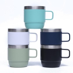 2025 custom mini 6oz inner ceramic coated tea cup stainless steel double wall vacuum insulated coffee tumbler mug with handle