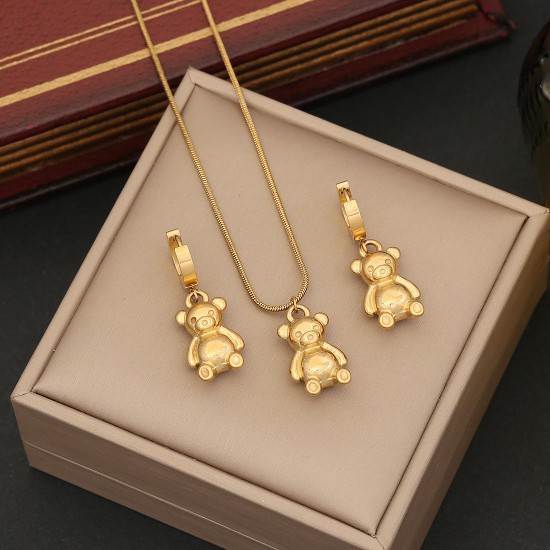 Cute Bear Stainless Steel Jewelry Sets for Women Various Necklace Earring Fashion Bracelet No Tarnish 18 K Gold Jewelry Set