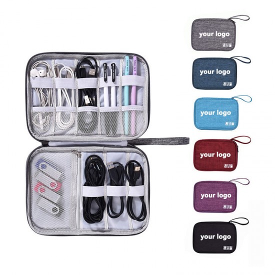 New custom logo Portable Zipper Travel Gadget Digital Electronic Accessories Storage Cable Organizer Bag