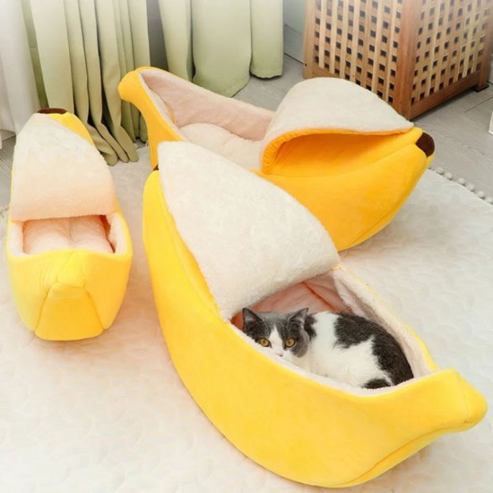 Banana Cat Bed House Cute Funny Cozy Cat Mat Beds Warm Durable Portable Pet Basket Kennel Dog Cushion White Lining Multicolor